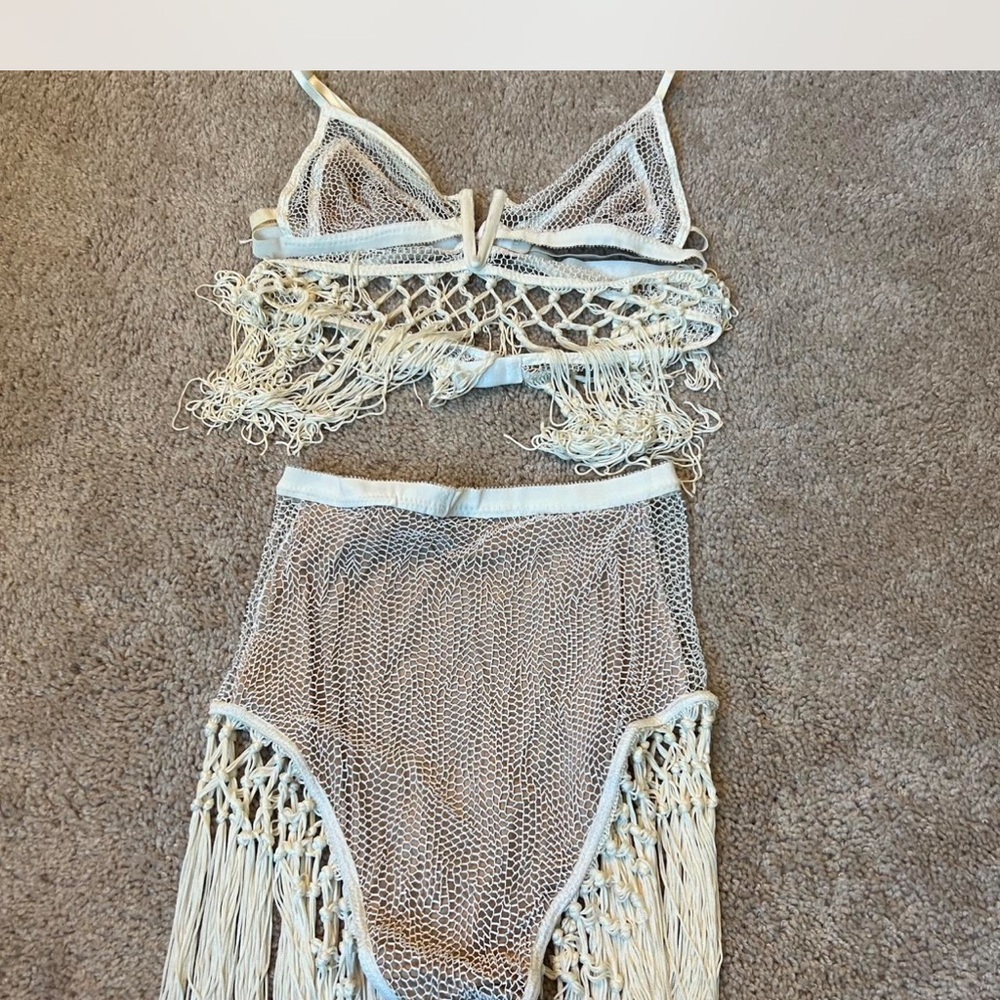 Elegant Cream Fringe Bikini Set